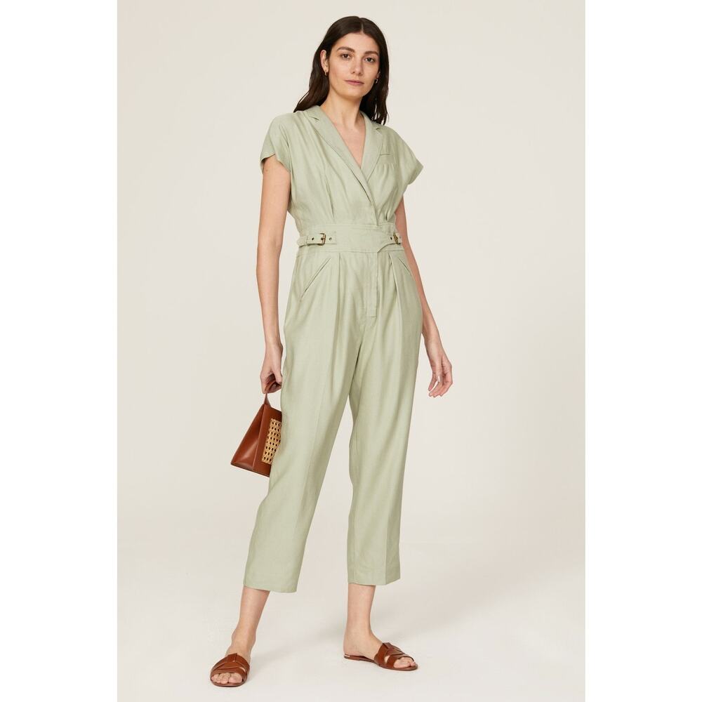 LAUREN RALPH LAUREN Green Linen Blend Notched Lapels Utility Jumpsuit size 8 - Picture 3 of 15